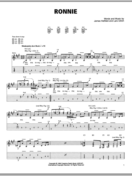 Metallica Ronnie sheet music notes and chords. Download Printable PDF.