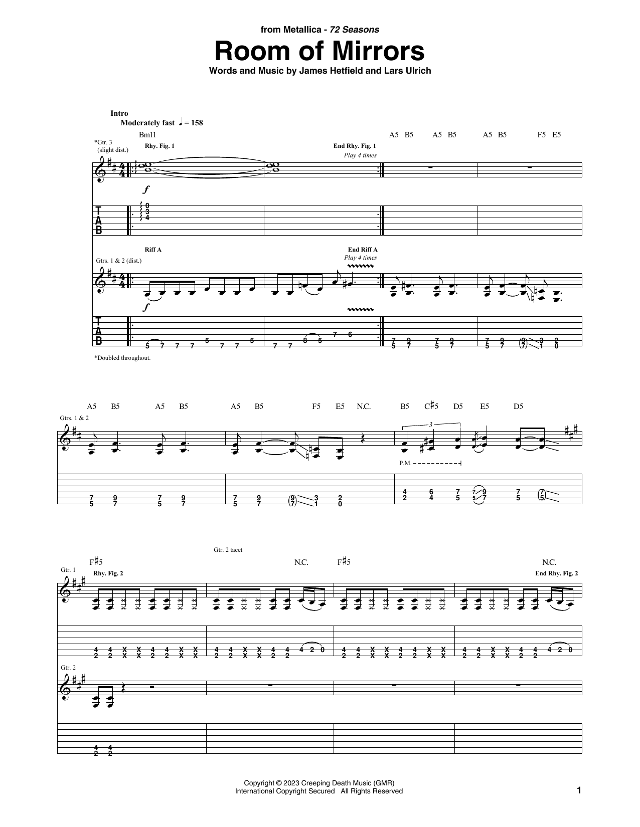 Metallica Room Of Mirrors sheet music notes and chords. Download Printable PDF.