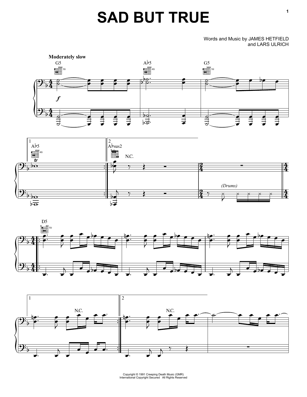 Metallica Sad But True sheet music notes and chords. Download Printable PDF.