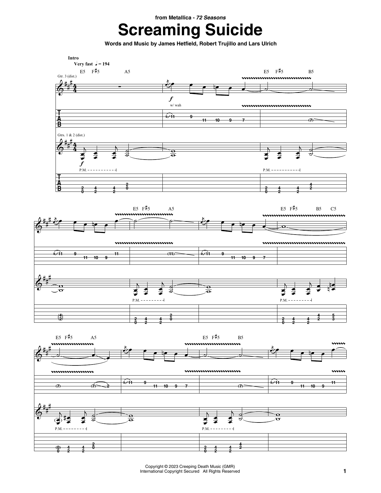 Metallica Screaming Suicide sheet music notes and chords. Download Printable PDF.