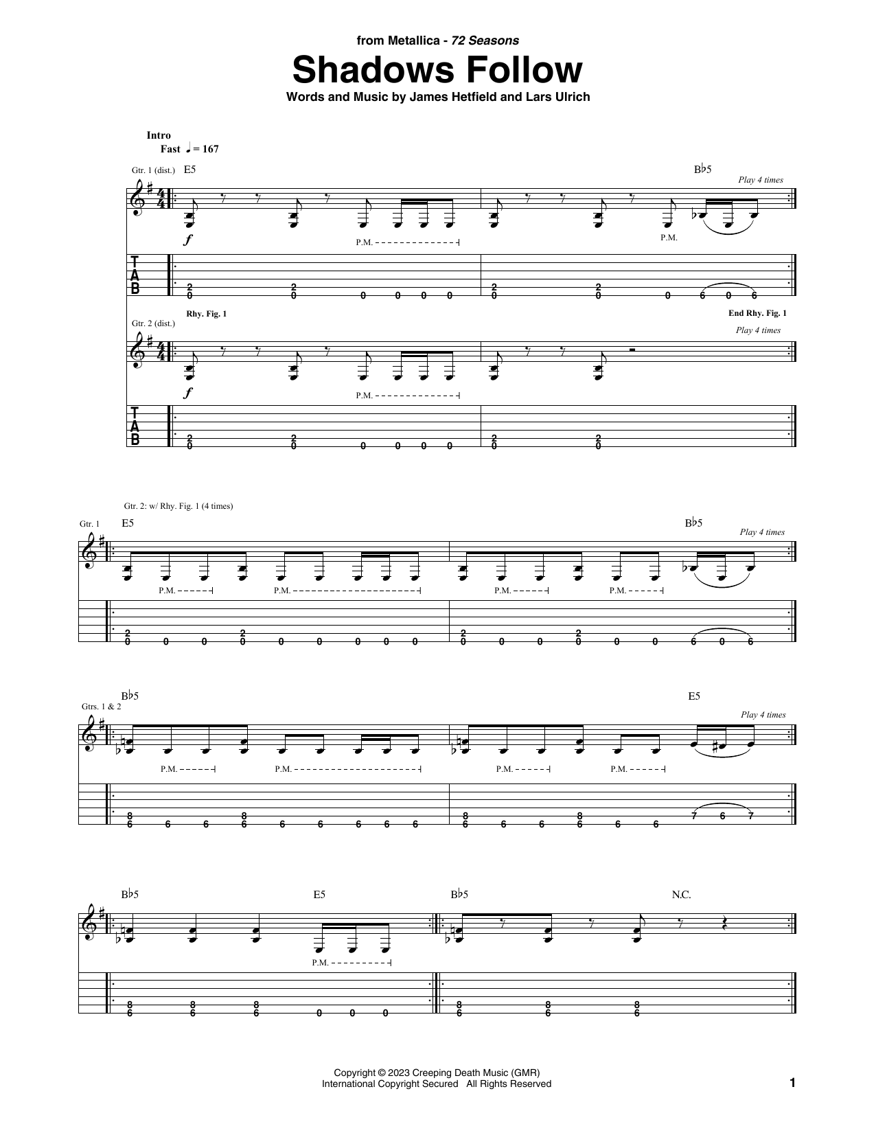 Metallica Shadows Follow sheet music notes and chords. Download Printable PDF.