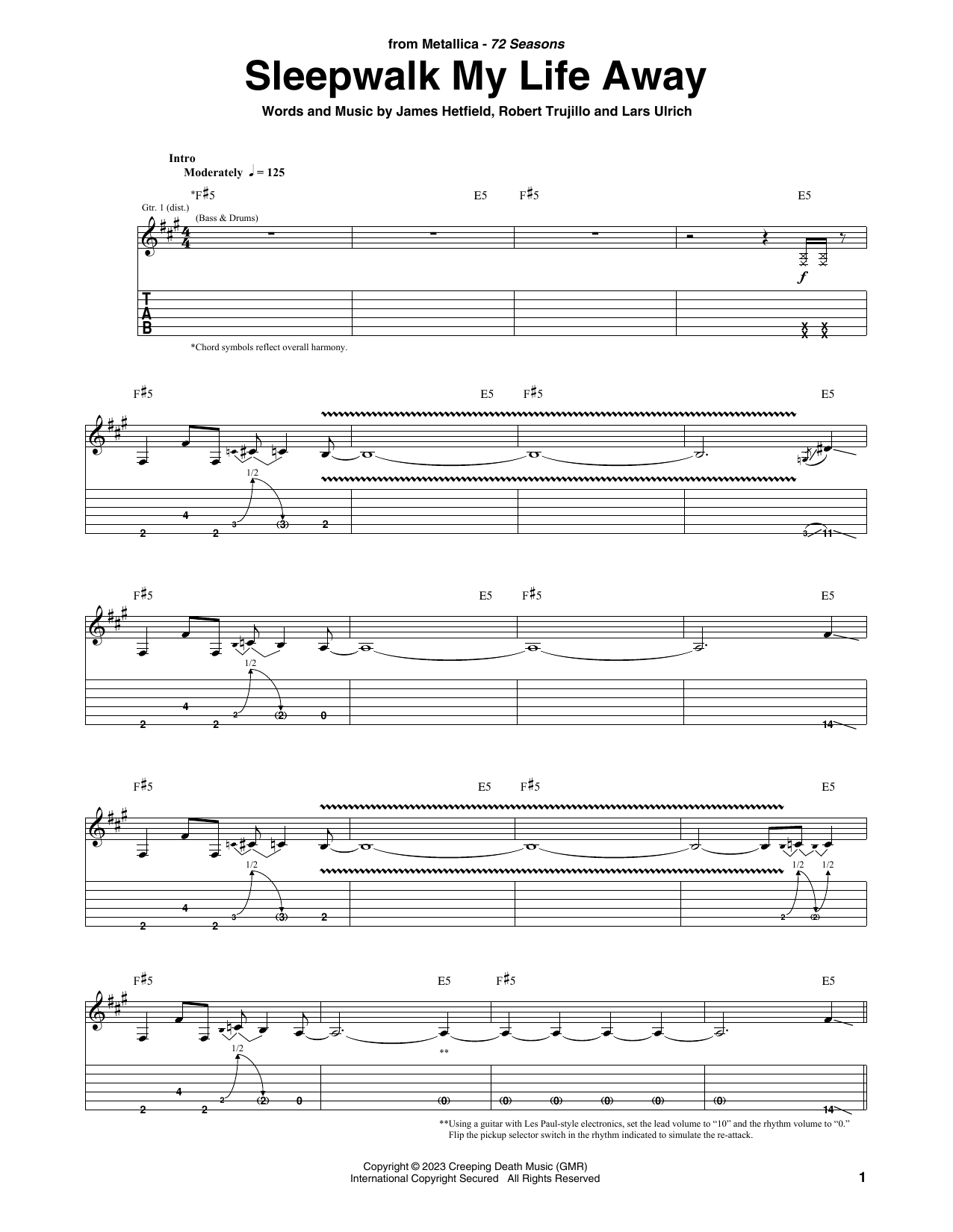 Metallica Sleepwalk My Life Away sheet music notes and chords. Download Printable PDF.