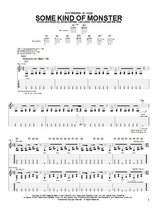 Metallica Some Kind Of Monster sheet music notes and chords. Download Printable PDF.