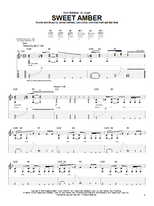 Metallica Sweet Amber sheet music notes and chords. Download Printable PDF.