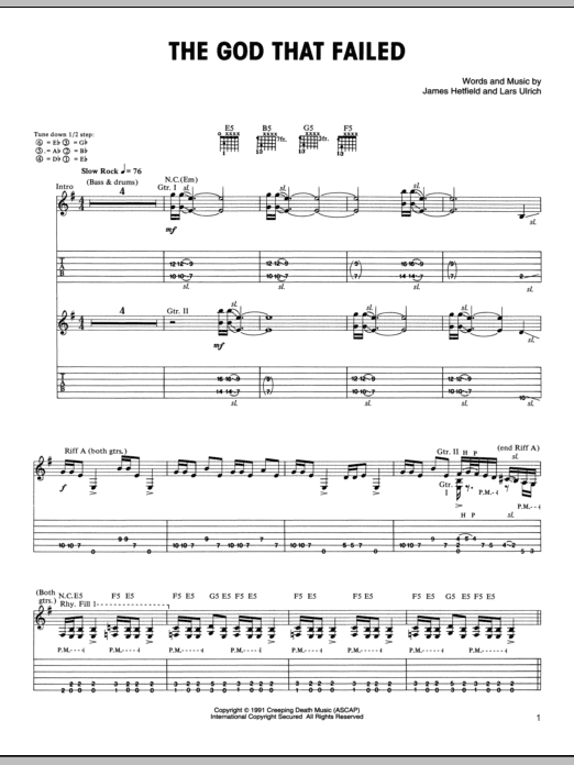 Metallica The God That Failed sheet music notes and chords. Download Printable PDF.