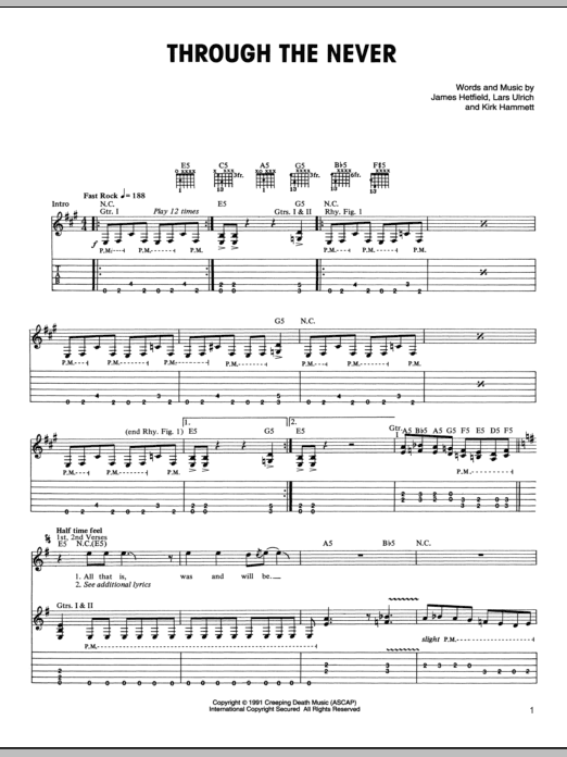 Metallica Through The Never sheet music notes and chords. Download Printable PDF.