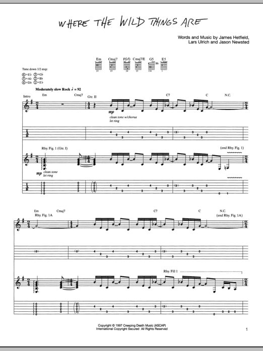 Metallica Where The Wild Things Are sheet music notes and chords. Download Printable PDF.