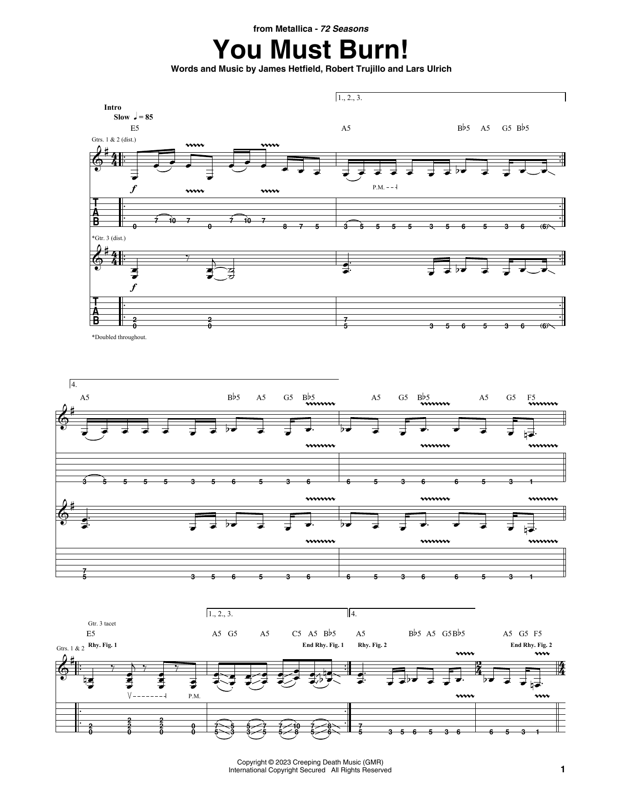 Metallica You Must Burn! sheet music notes and chords. Download Printable PDF.