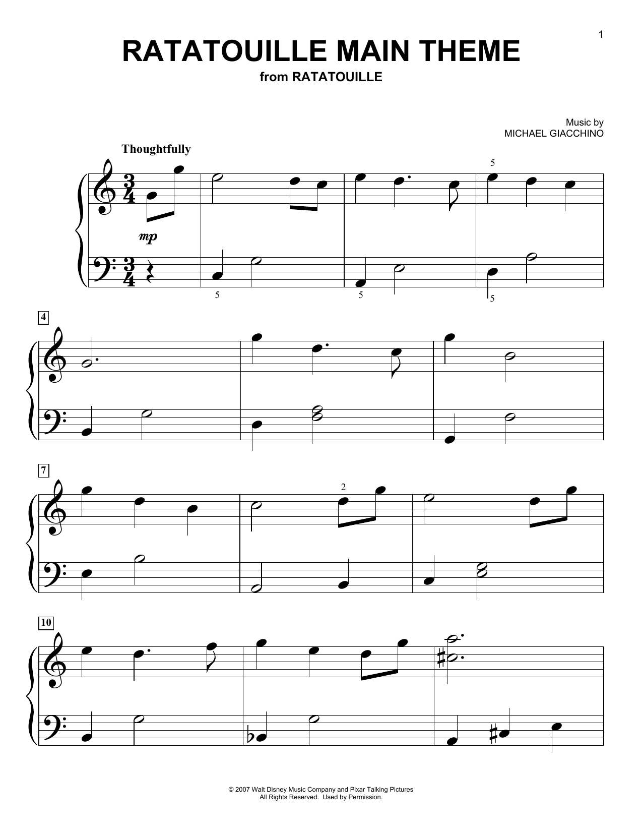 Michael Giacchino Ratatouille (Main Theme) sheet music notes and chords. Download Printable PDF.