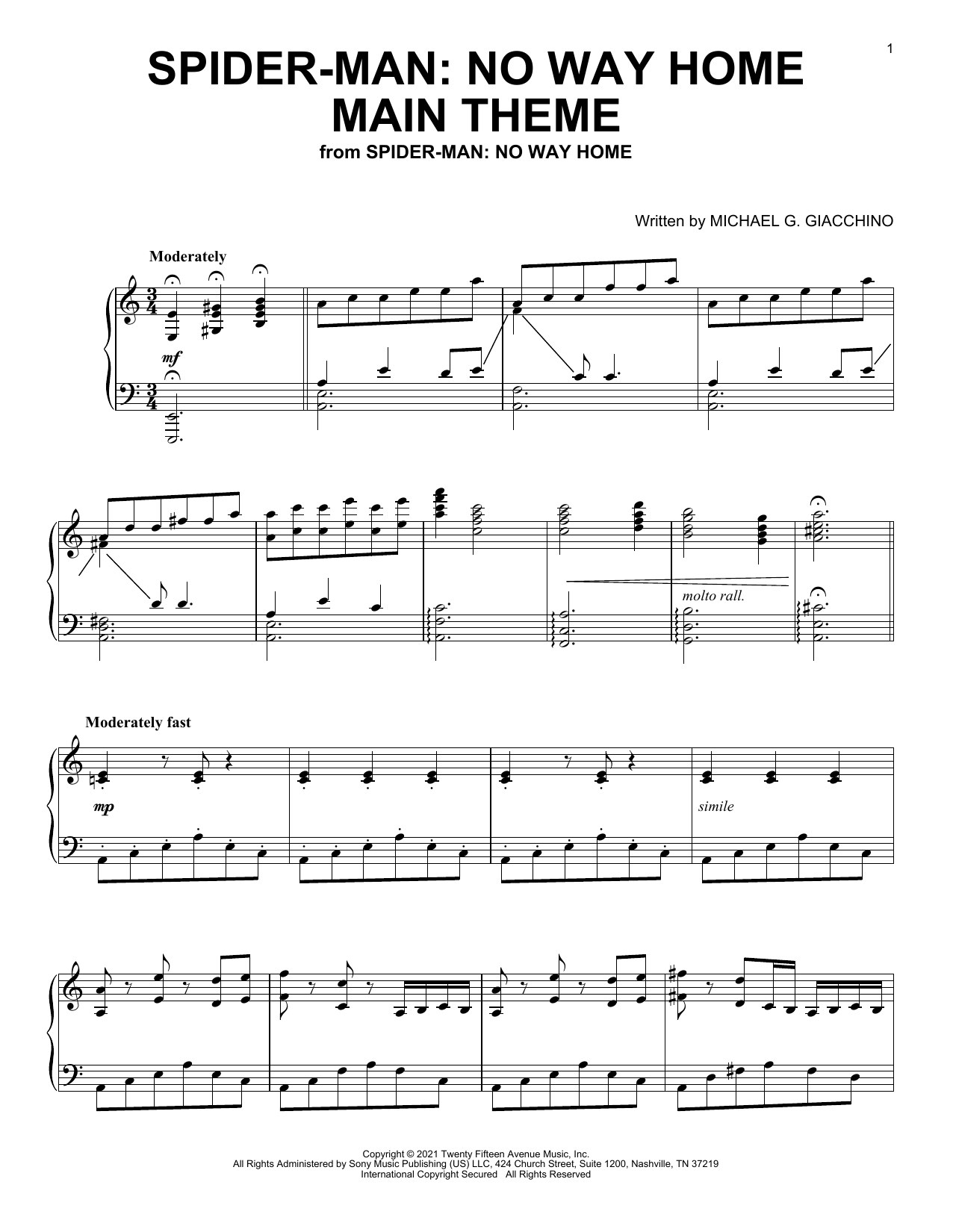 Michael Giacchino Spider-Man: No Way Home Main Theme (from Spider-Man: No Way Home) sheet music notes and chords. Download Printable PDF.