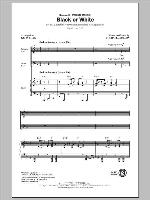 Michael Jackson Black Or White (arr. Kirby Shaw) sheet music notes and chords. Download Printable PDF.