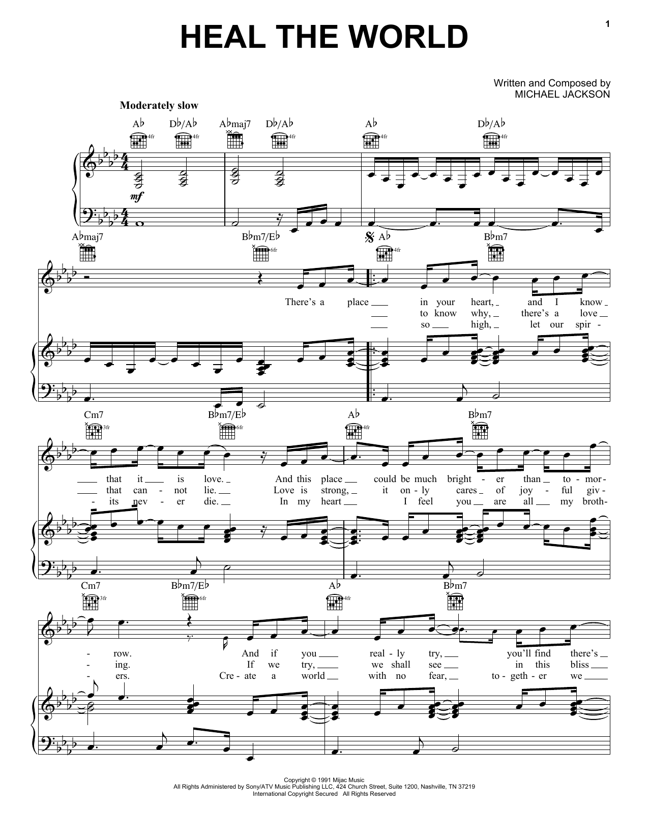 Michael Jackson Heal The World sheet music notes and chords. Download Printable PDF.