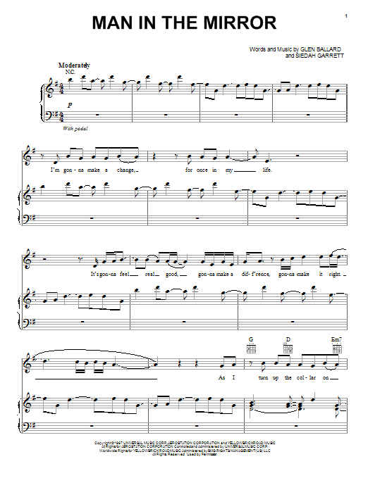 Michael Jackson Man In The Mirror sheet music notes and chords. Download Printable PDF.