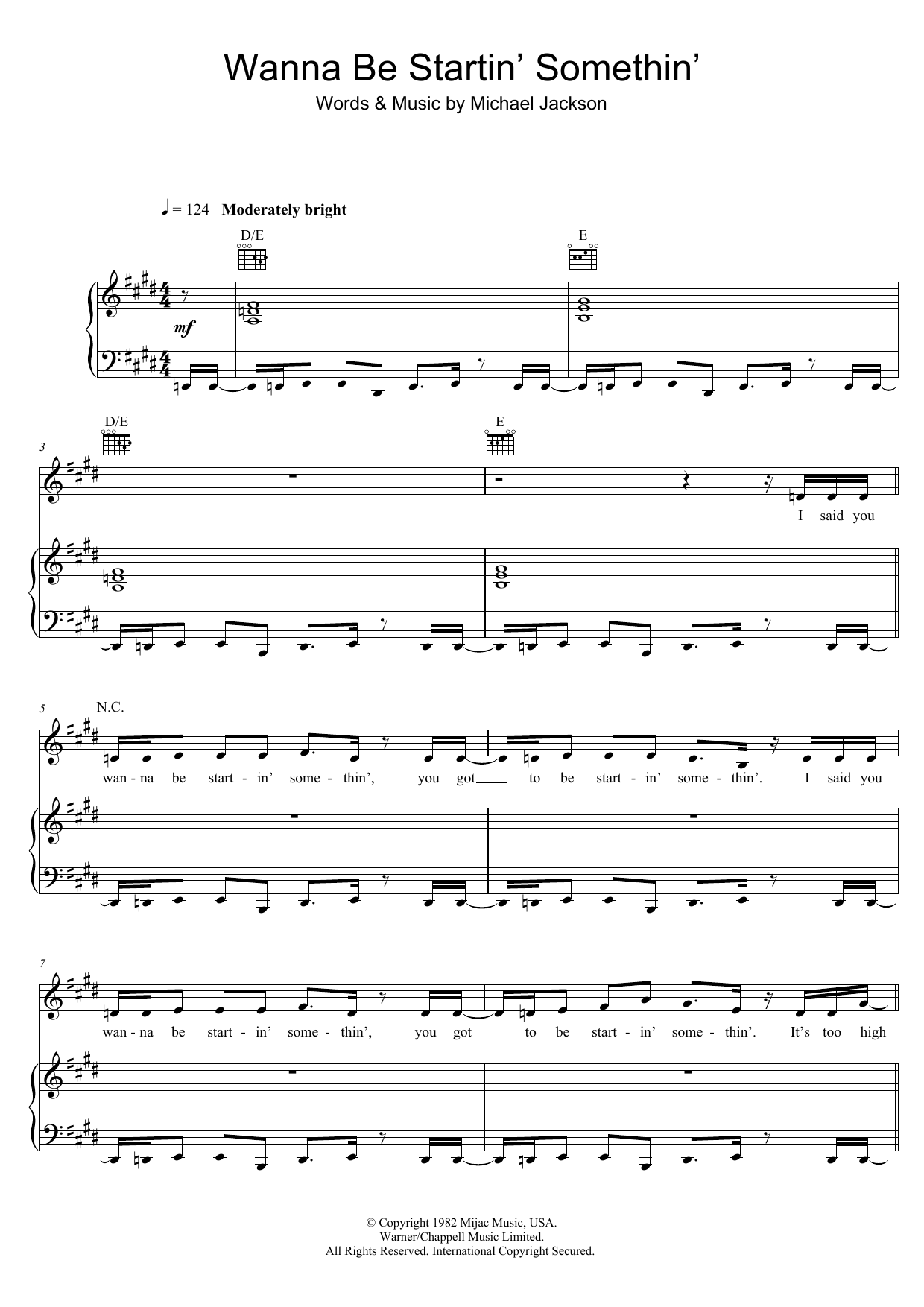 Michael Jackson Wanna Be Startin' Somethin' sheet music notes and chords. Download Printable PDF.