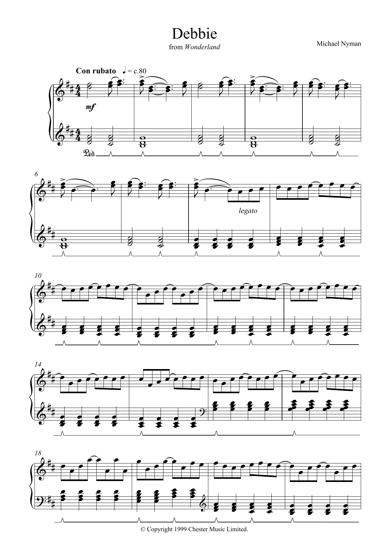 Michael Nyman Debbie (from Wonderland) sheet music notes and chords - Download Printable PDF and start playing in minutes.