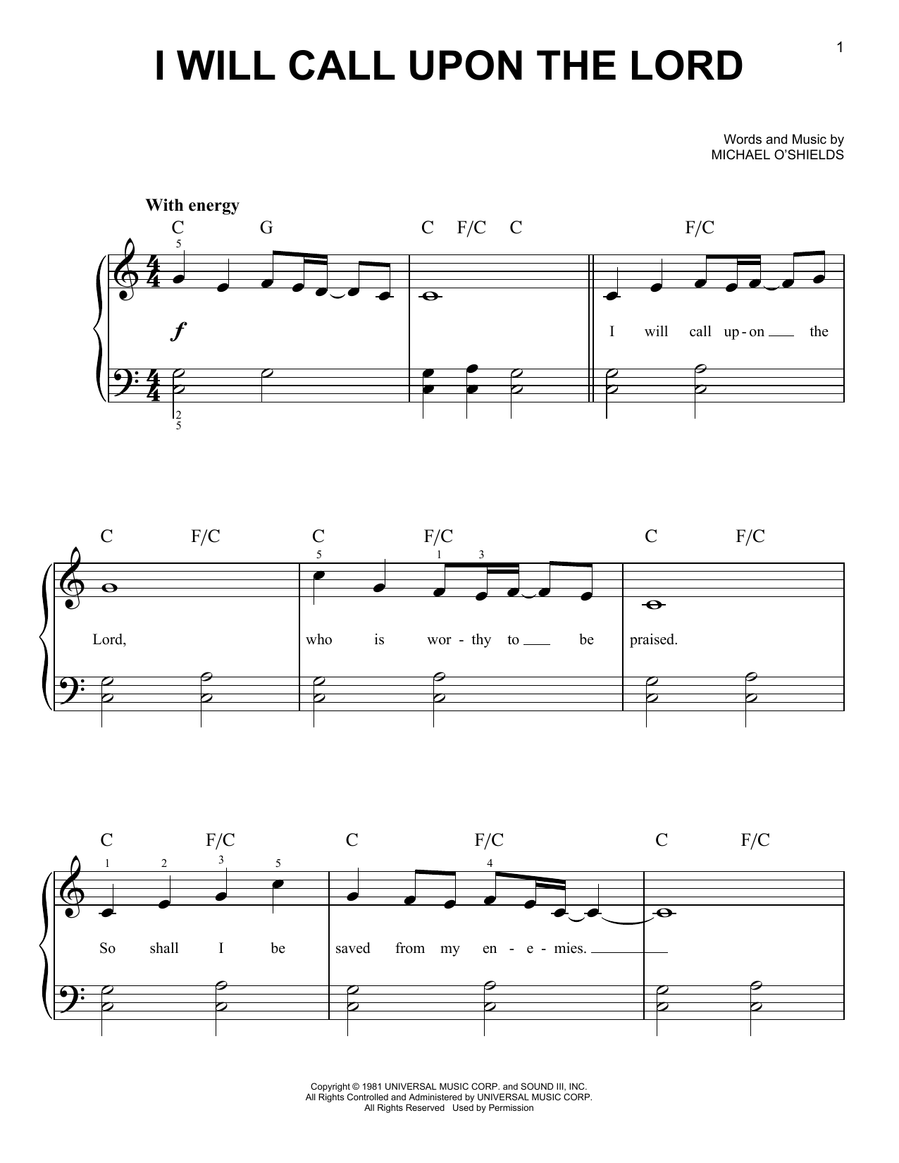 Michael O'Shields I Will Call Upon The Lord sheet music notes and chords. Download Printable PDF.