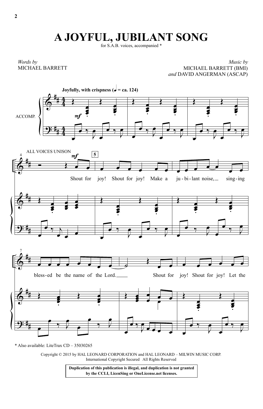 Learn to play Michael Barrett A Joyful, Jubilant Song sheet music for SAB Choir in minutes. Price: 3.9900$ Michael Barrett A Joyful, Jubilant Song sheet music notes and chords arranged for SAB Choir