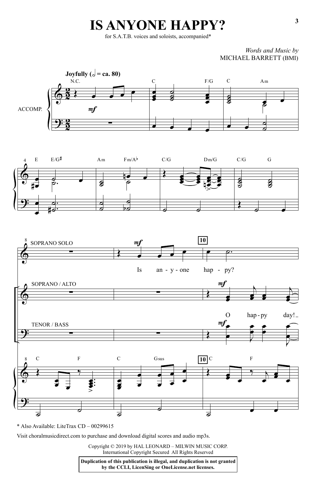 Learn to play Michael Barrett Is Anyone Happy? sheet music for SATB Choir in minutes. Price: 3.9900$ Michael Barrett Is Anyone Happy? sheet music notes and chords arranged for SATB Choir