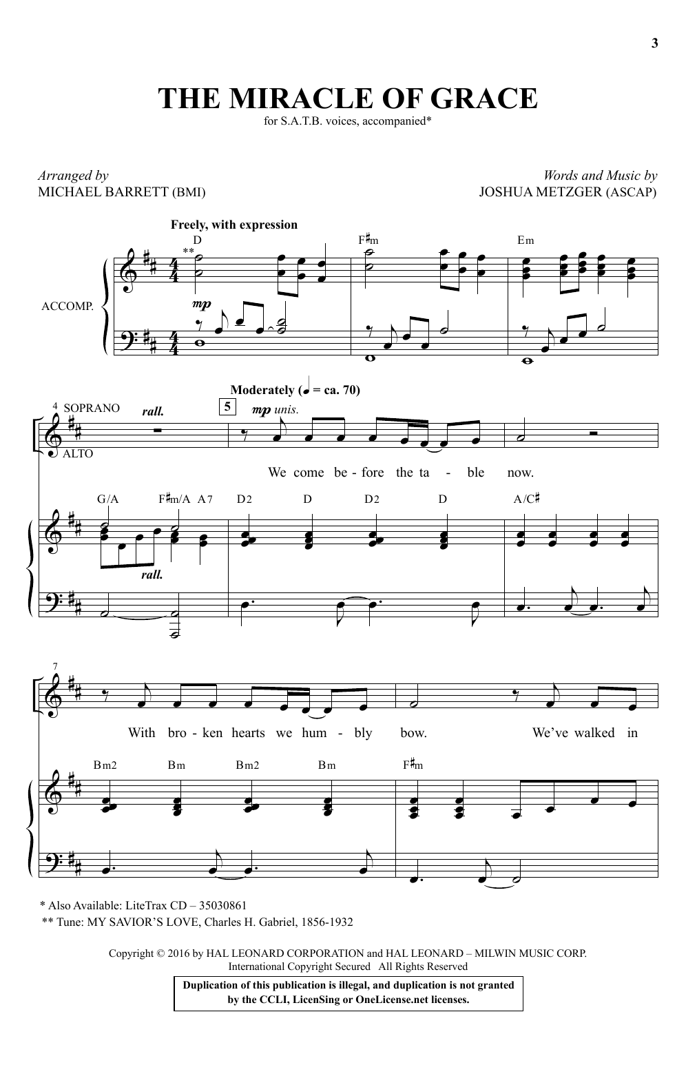 Learn to play Joshua Metzger The Miracle Of Grace (arr. Michael Barrett) sheet music for SATB Choir in minutes. Price: 3.9900$ Joshua Metzger The Miracle Of Grace (arr. Michael Barrett) sheet music notes and chords arranged for SATB Choir