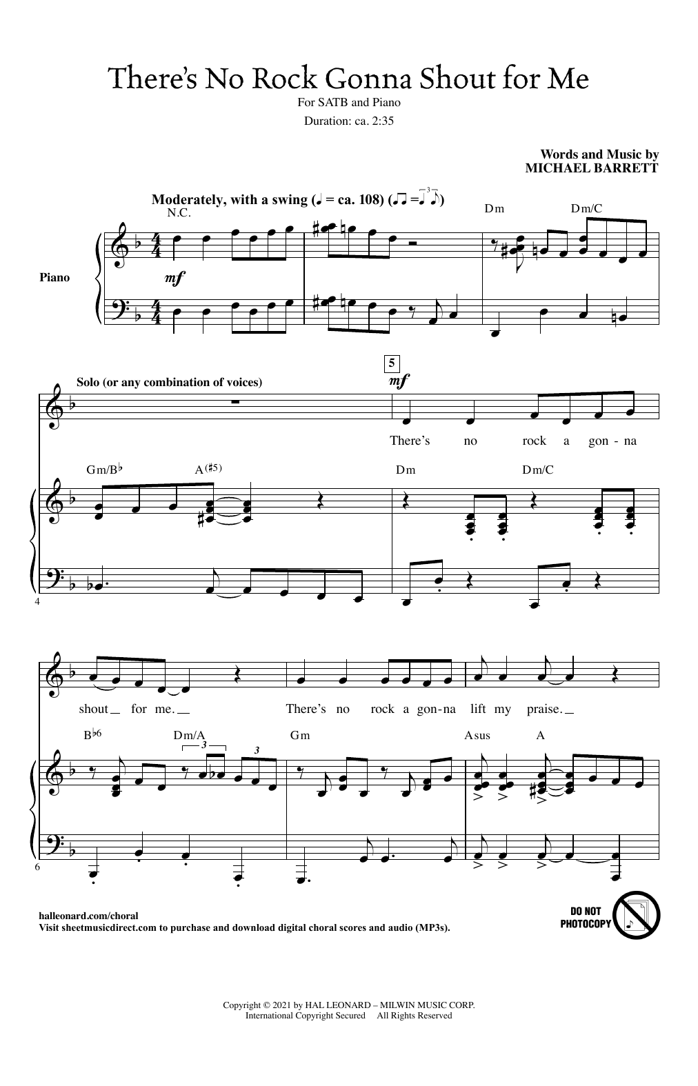 Learn to play Michael Barrett There's No Rock Gonna Shout For Me sheet music for SATB Choir in minutes. Price: 3.9900$ Michael Barrett There's No Rock Gonna Shout For Me sheet music notes and chords arranged for SATB Choir