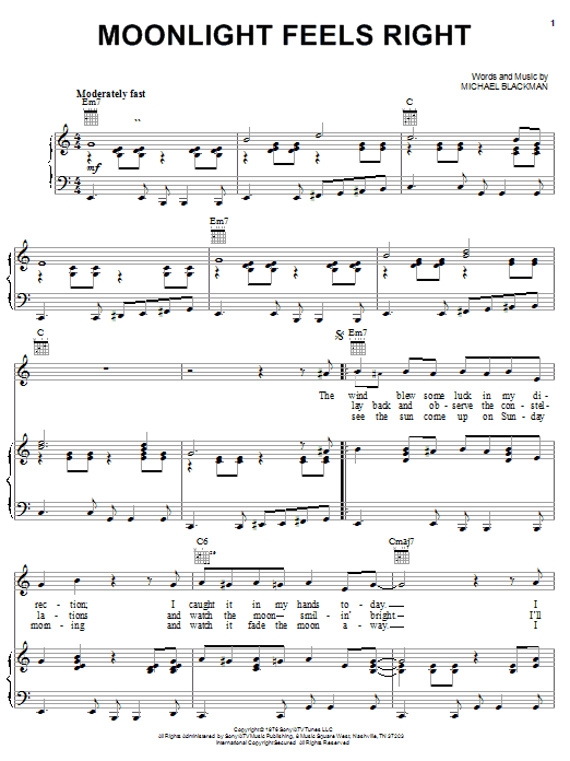 Michael Blackman Moonlight Feels Right sheet music notes and chords. Download Printable PDF.