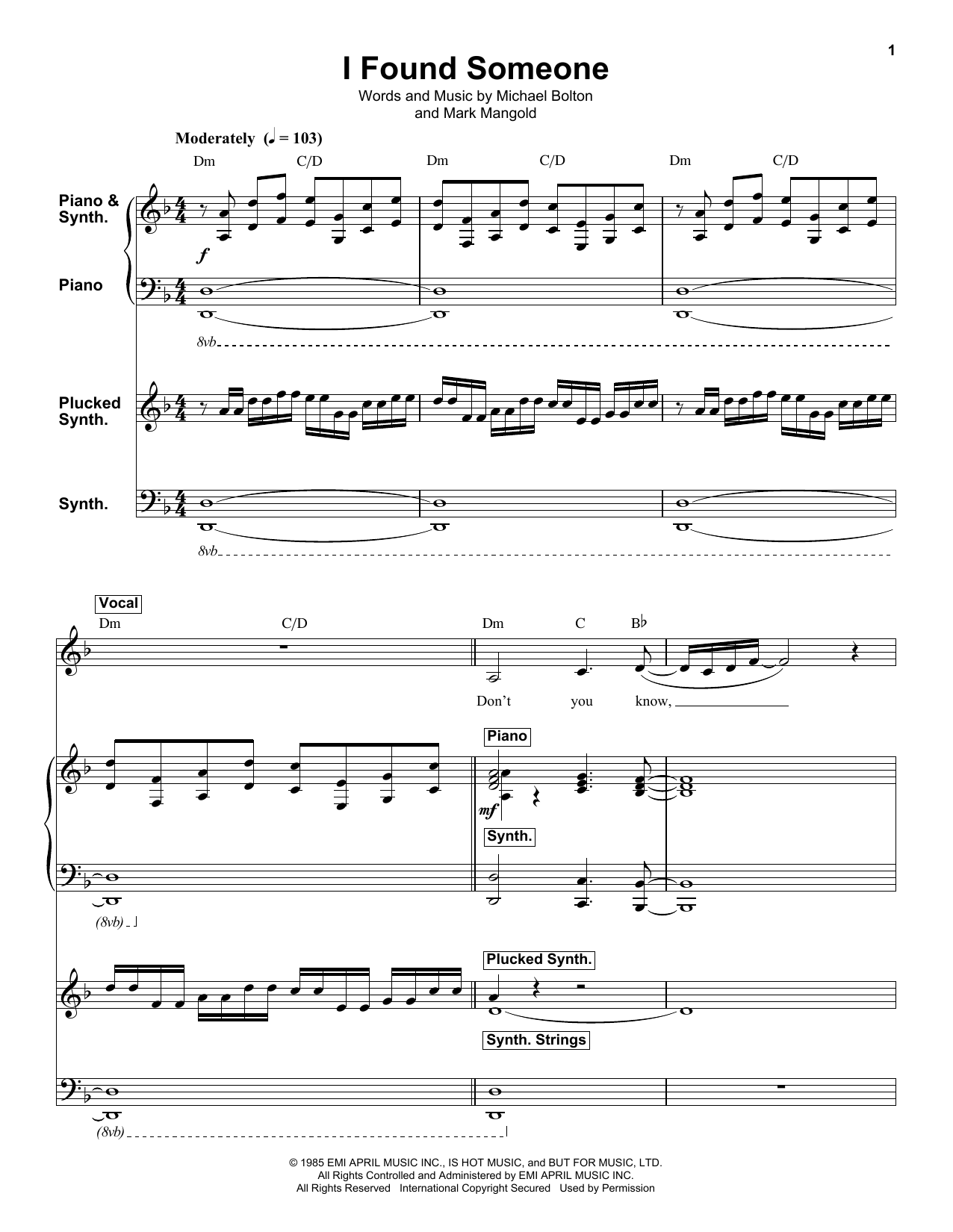 Michael Bolton I Found Someone sheet music notes and chords. Download Printable PDF.