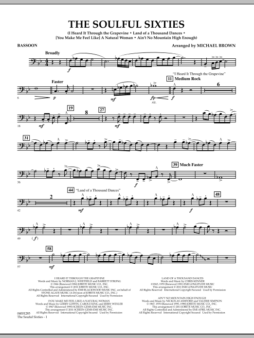 Learn to play Michael Brown The Soulful Sixties - Bassoon sheet music for Concert Band in minutes. Price: 7.8900$ Michael Brown The Soulful Sixties - Bassoon sheet music notes and chords arranged for Concert Band