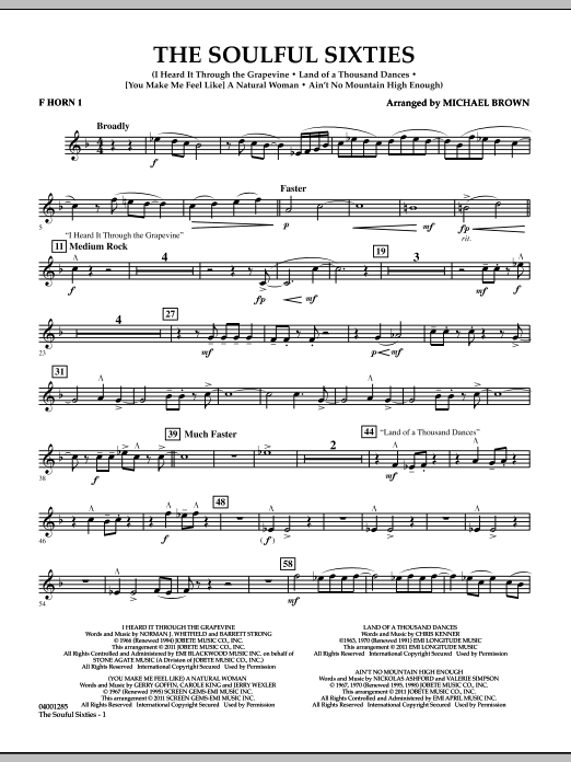Learn to play Michael Brown The Soulful Sixties - F Horn 1 sheet music for Concert Band in minutes. Price: 7.8900$ Michael Brown The Soulful Sixties - F Horn 1 sheet music notes and chords arranged for Concert Band