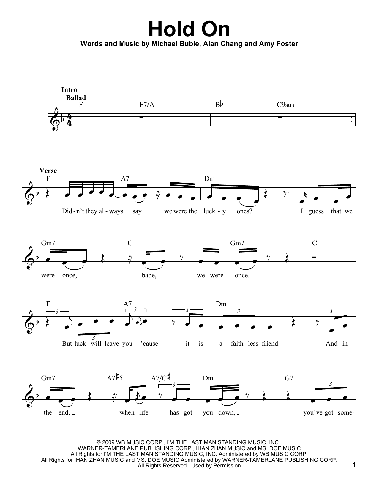 Michael Bublé Hold On sheet music notes and chords. Download Printable PDF.