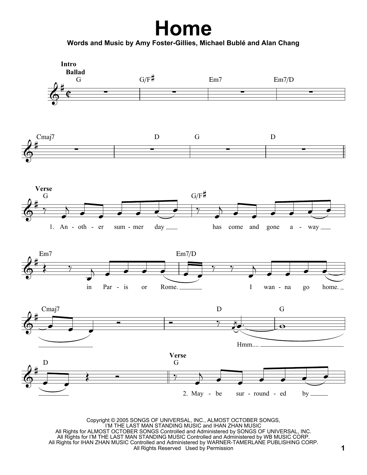 Michael Bublé Home sheet music notes and chords. Download Printable PDF.