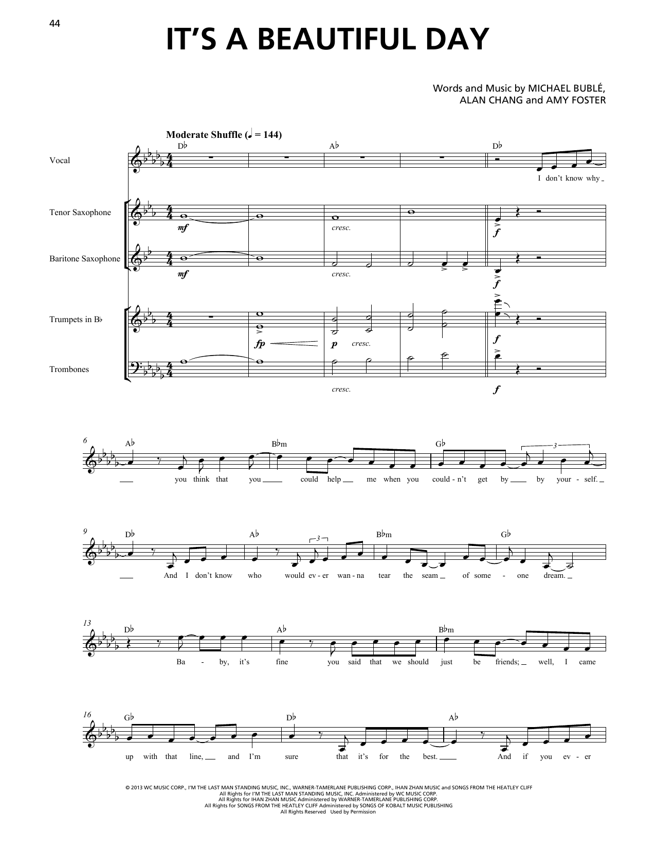 Learn to play Michael Bublé It's A Beautiful Day (Horn Section) sheet music for Transcribed Score in minutes. Price: 7.8900$ Michael Bublé It's A Beautiful Day (Horn Section) sheet music notes and chords arranged for Transcribed Score