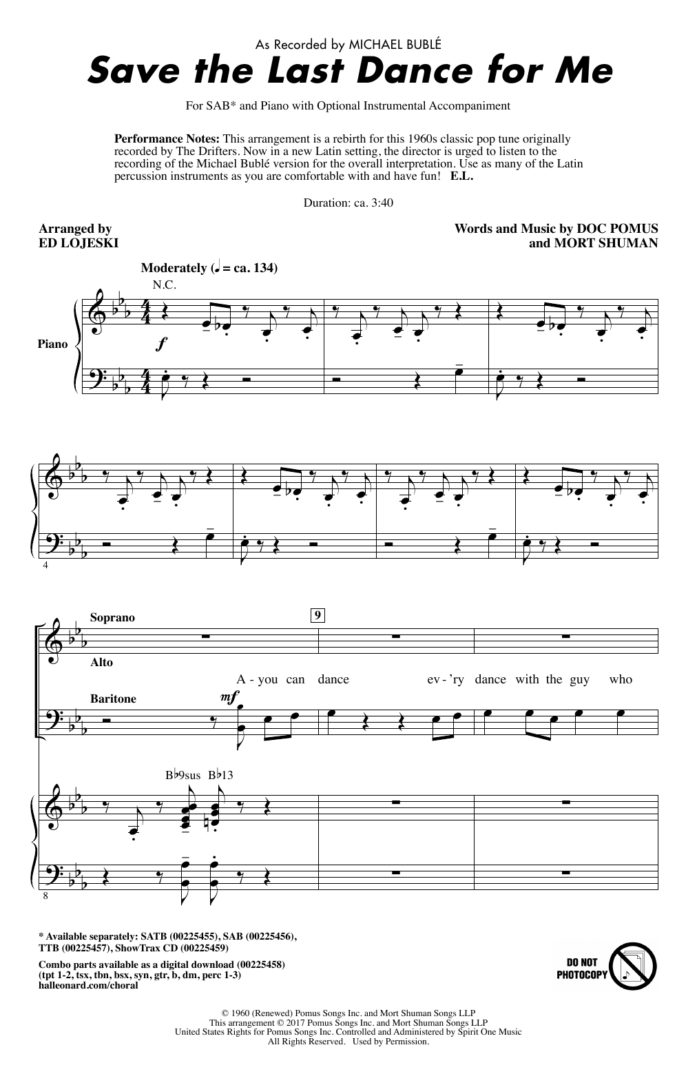 Learn to play Michael Bublé Save The Last Dance For Me (arr. Ed Lojeski) sheet music for TTBB Choir in minutes. Price: 3.9900$ Michael Bublé Save The Last Dance For Me (arr. Ed Lojeski) sheet music notes and chords arranged for TTBB Choir