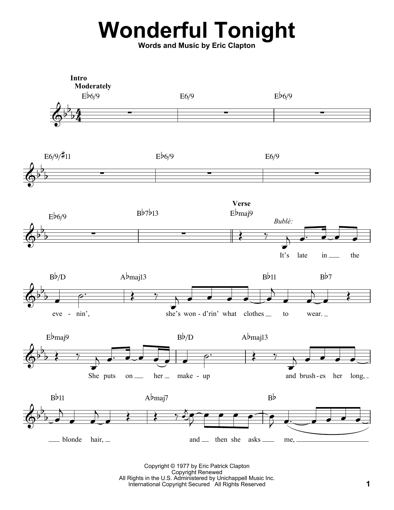 Michael Bublé Wonderful Tonight sheet music notes and chords. Download Printable PDF.