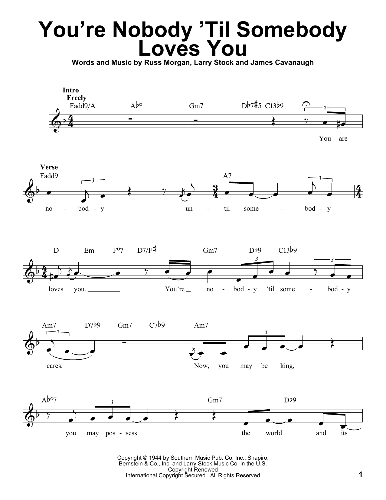 Learn to play Michael Bublé You're Nobody 'til Somebody Loves You sheet music for Pro Vocal in minutes. Price: 6.9900$ Michael Bublé You're Nobody 'til Somebody Loves You sheet music notes and chords arranged for Pro Vocal
