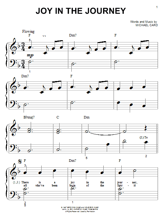 Learn to play Michael Card Joy In The Journey sheet music for Big Note Piano in minutes. Price: 6.9900$ Michael Card Joy In The Journey sheet music notes and chords arranged for Big Note Piano