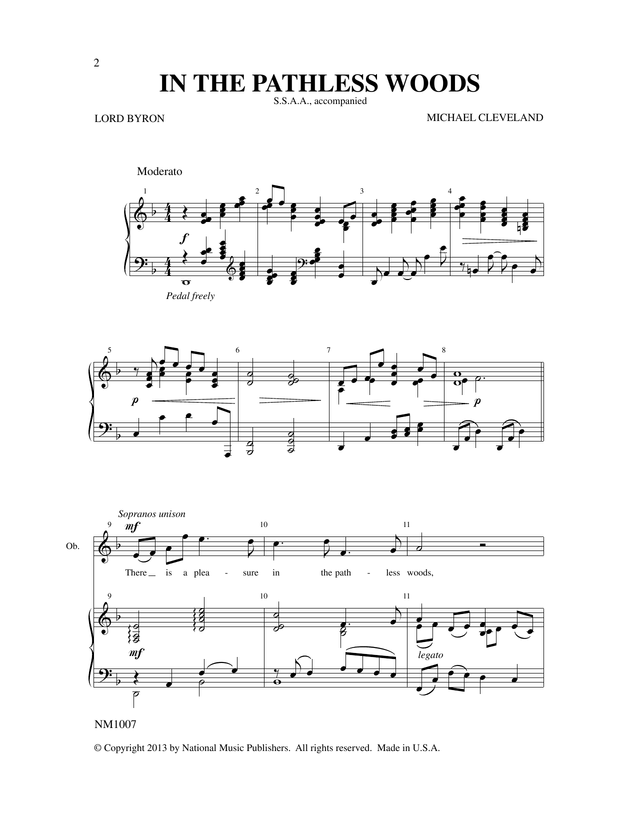 Learn to play Michael Cleveland In The Pathless Woods sheet music for SSA Choir in minutes. Price: 3.9900$ Michael Cleveland In The Pathless Woods sheet music notes and chords arranged for SSA Choir