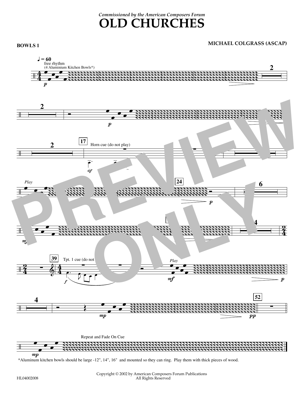 Learn to play Michael Colgrass Old Churches - Aux. Percussion 1 sheet music for Concert Band in minutes. Price: 5.9900$ Michael Colgrass Old Churches - Aux. Percussion 1 sheet music notes and chords arranged for Concert Band