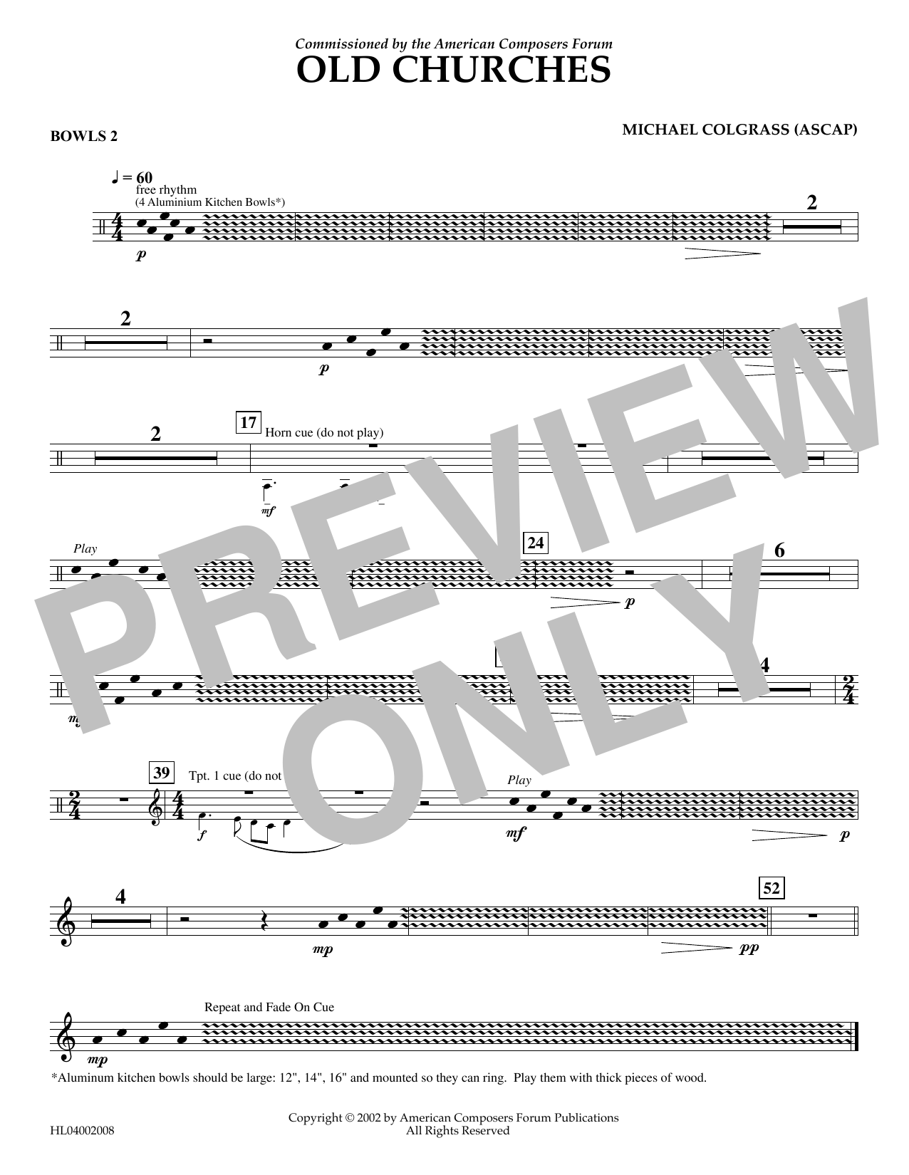 Learn to play Michael Colgrass Old Churches - Aux. Percussion 2 sheet music for Concert Band in minutes. Price: 5.9900$ Michael Colgrass Old Churches - Aux. Percussion 2 sheet music notes and chords arranged for Concert Band