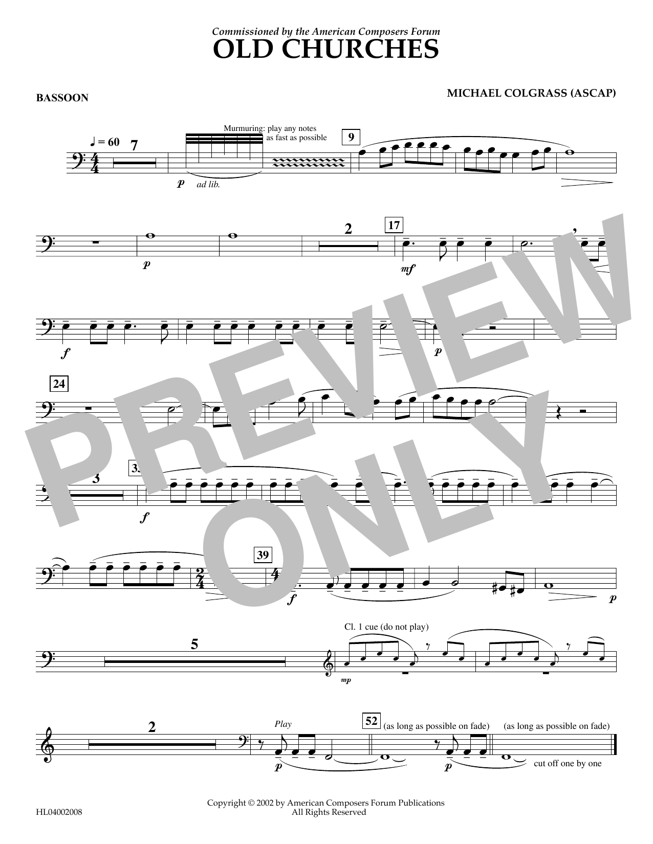 Learn to play Michael Colgrass Old Churches - Bassoon sheet music for Concert Band in minutes. Price: 5.9900$ Michael Colgrass Old Churches - Bassoon sheet music notes and chords arranged for Concert Band