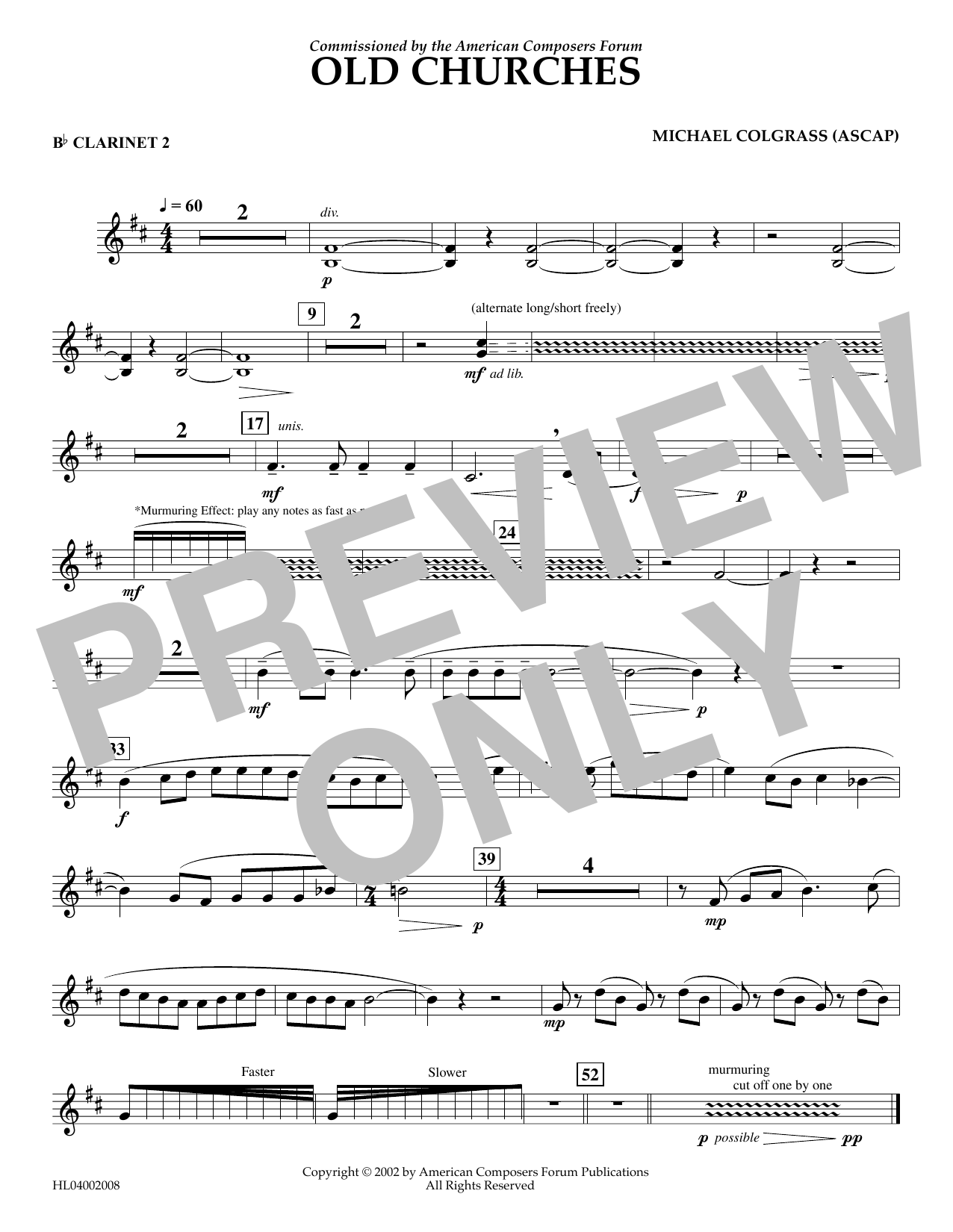 Learn to play Michael Colgrass Old Churches - Bb Clarinet 2 sheet music for Concert Band in minutes. Price: 5.9900$ Michael Colgrass Old Churches - Bb Clarinet 2 sheet music notes and chords arranged for Concert Band