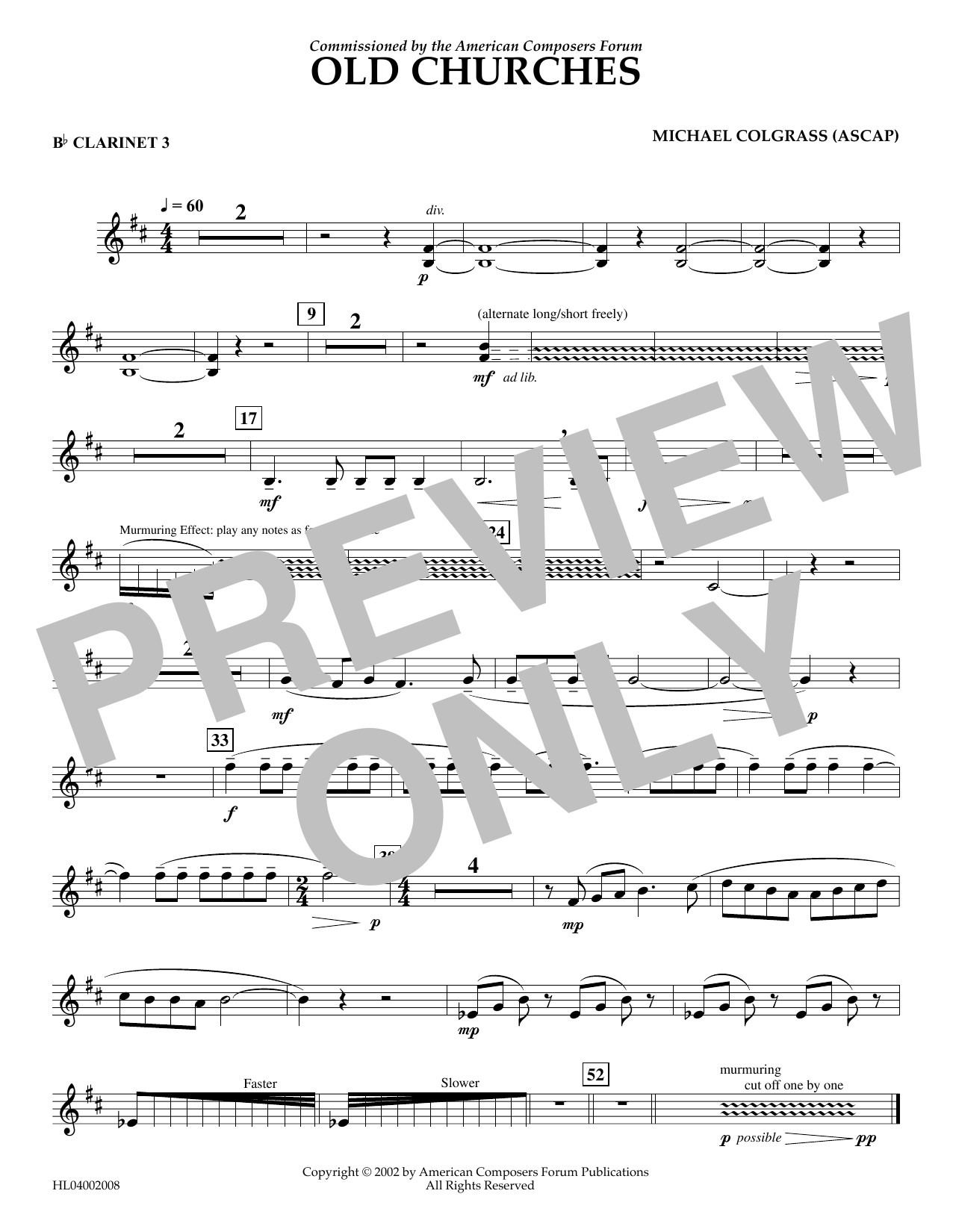 Learn to play Michael Colgrass Old Churches - Bb Clarinet 3 sheet music for Concert Band in minutes. Price: 5.9900$ Michael Colgrass Old Churches - Bb Clarinet 3 sheet music notes and chords arranged for Concert Band