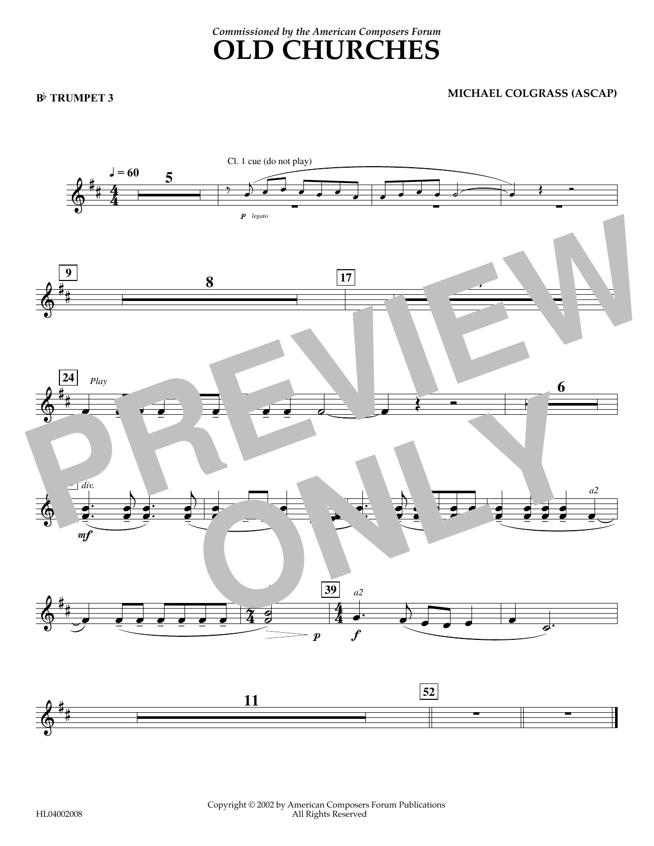 Learn to play Michael Colgrass Old Churches - Bb Trumpet 3 sheet music for Concert Band in minutes. Price: 5.9900$ Michael Colgrass Old Churches - Bb Trumpet 3 sheet music notes and chords arranged for Concert Band