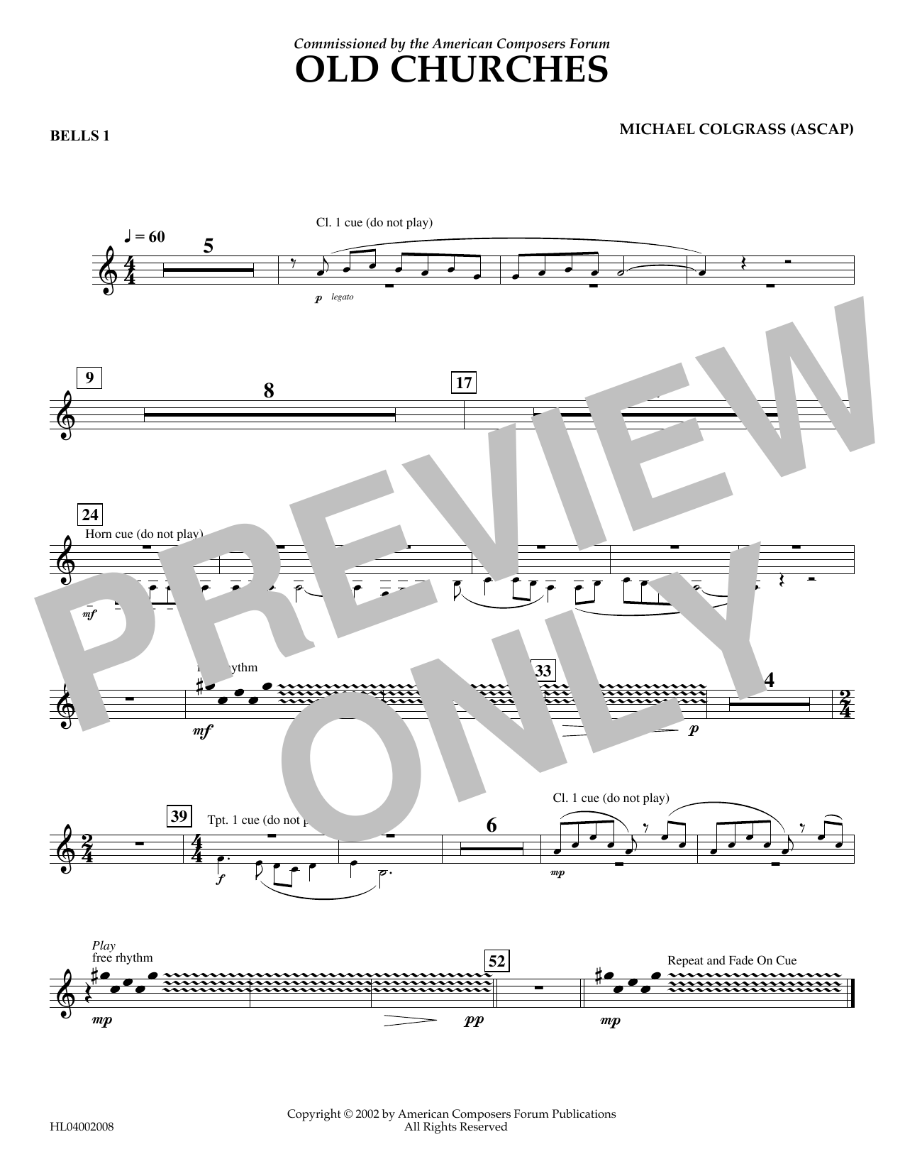 Learn to play Michael Colgrass Old Churches - Bells Part 1 sheet music for Concert Band in minutes. Price: 5.9900$ Michael Colgrass Old Churches - Bells Part 1 sheet music notes and chords arranged for Concert Band