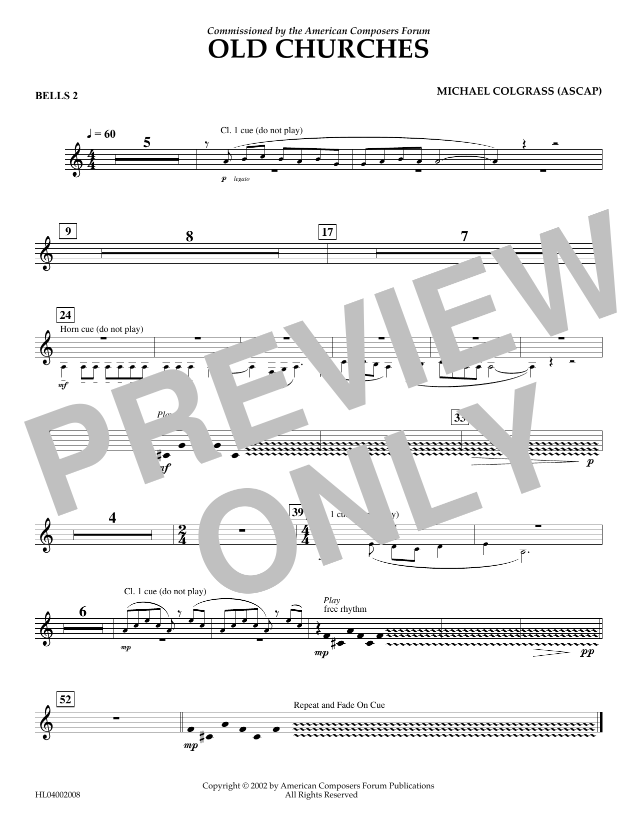 Learn to play Michael Colgrass Old Churches - Bells Part 2 sheet music for Concert Band in minutes. Price: 5.9900$ Michael Colgrass Old Churches - Bells Part 2 sheet music notes and chords arranged for Concert Band