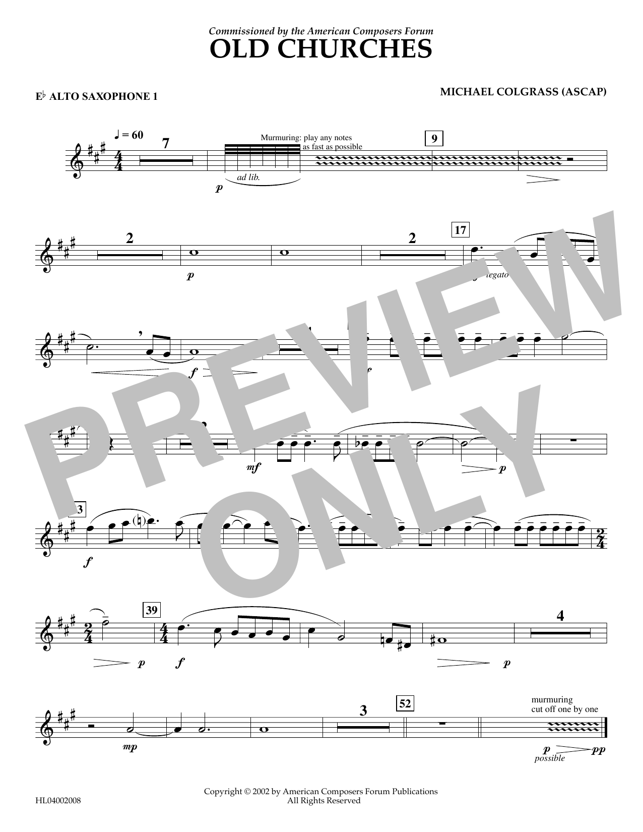 Learn to play Michael Colgrass Old Churches - Eb Alto Saxophone 1 sheet music for Concert Band in minutes. Price: 5.9900$ Michael Colgrass Old Churches - Eb Alto Saxophone 1 sheet music notes and chords arranged for Concert Band