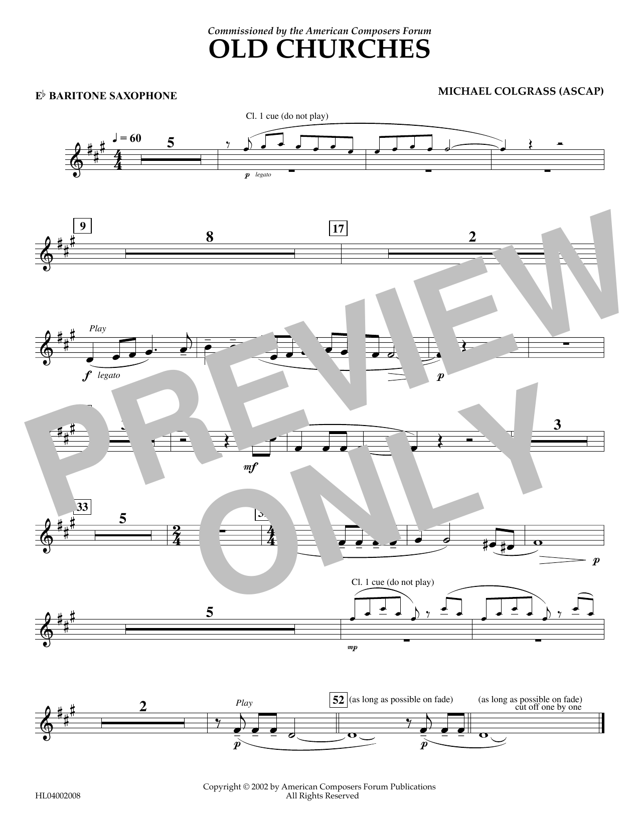 Learn to play Michael Colgrass Old Churches - Eb Baritone Saxophone sheet music for Concert Band in minutes. Price: 5.9900$ Michael Colgrass Old Churches - Eb Baritone Saxophone sheet music notes and chords arranged for Concert Band