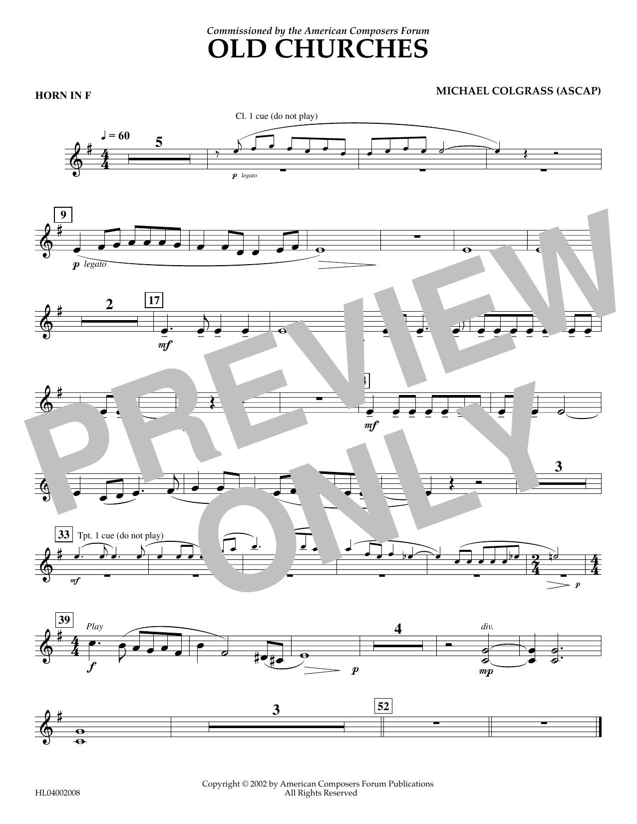 Learn to play Michael Colgrass Old Churches - F Horn sheet music for Concert Band in minutes. Price: 5.9900$ Michael Colgrass Old Churches - F Horn sheet music notes and chords arranged for Concert Band