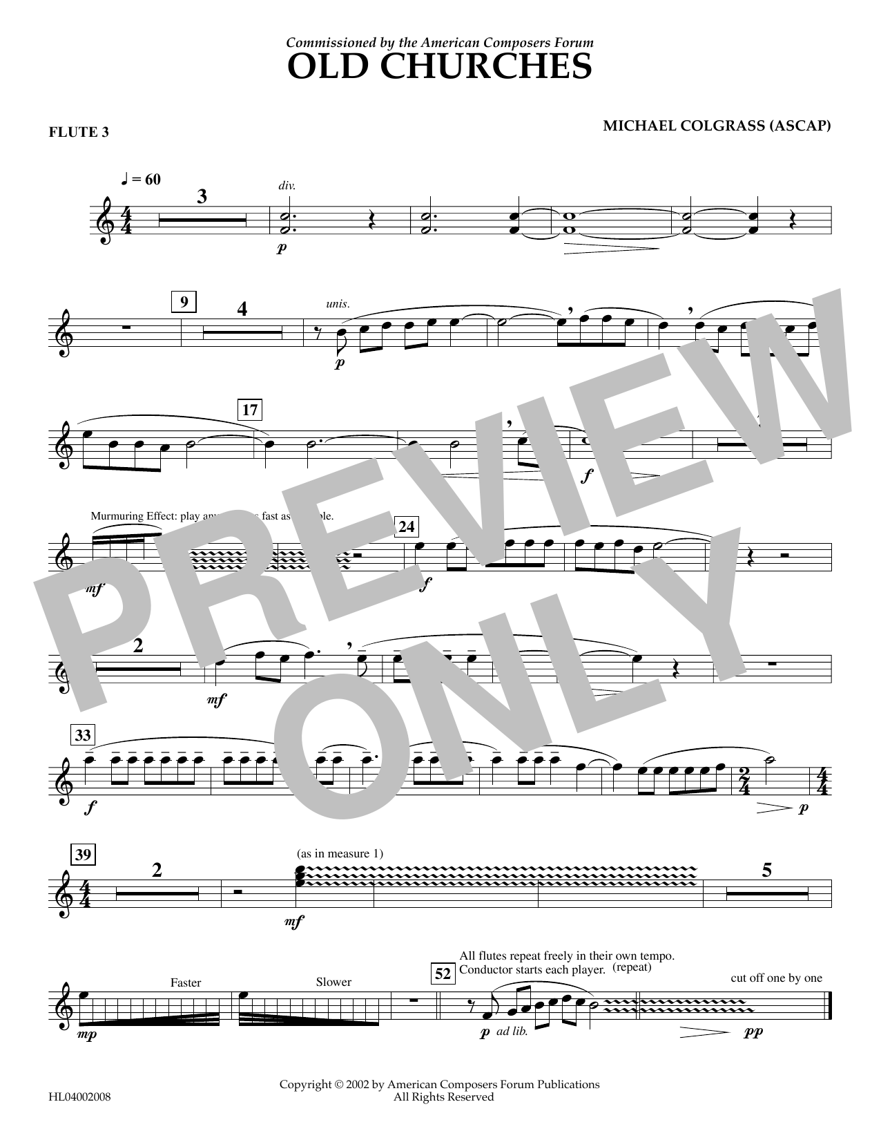 Learn to play Michael Colgrass Old Churches - Flute 3 sheet music for Concert Band in minutes. Price: 5.9900$ Michael Colgrass Old Churches - Flute 3 sheet music notes and chords arranged for Concert Band