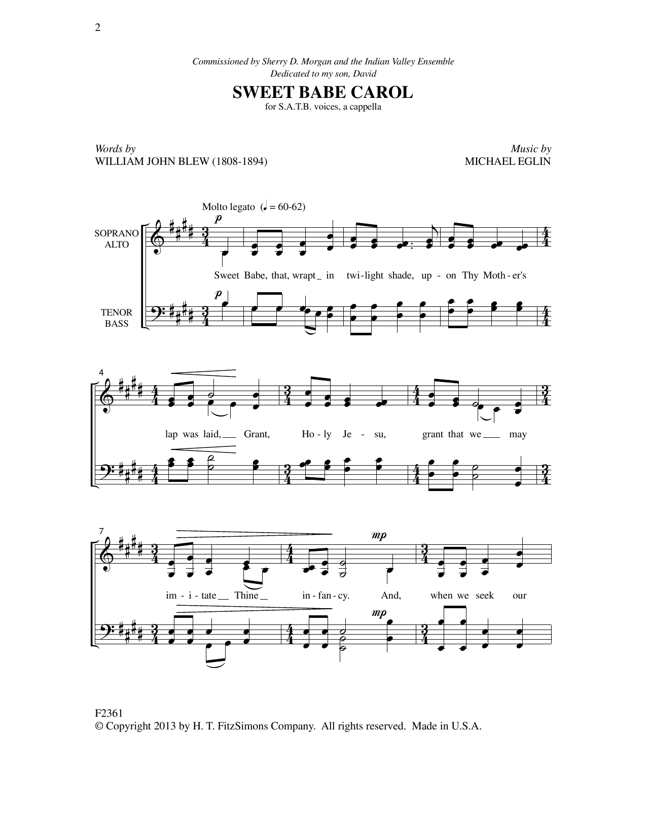 Michael Eglin Sweet Babe Carol sheet music notes and chords. Download Printable PDF.