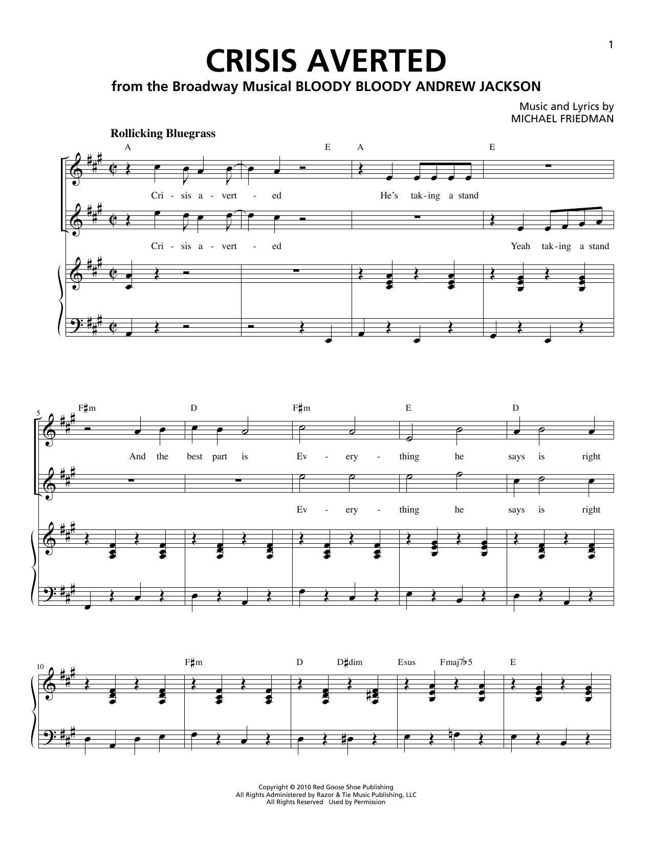 Michael Friedman Crisis Averted sheet music notes and chords. Download Printable PDF.